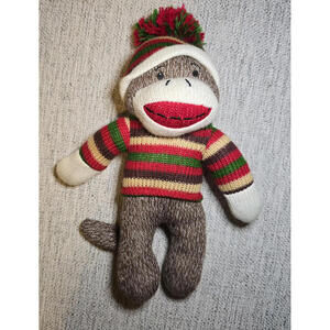 Dan Dee Sock Monkey Plush Toy with Striped Sweater and Hat